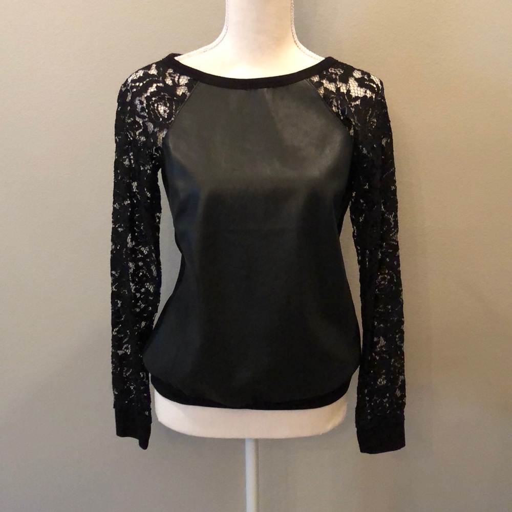 Bailey 44 long sleeve lace and vegan leather top